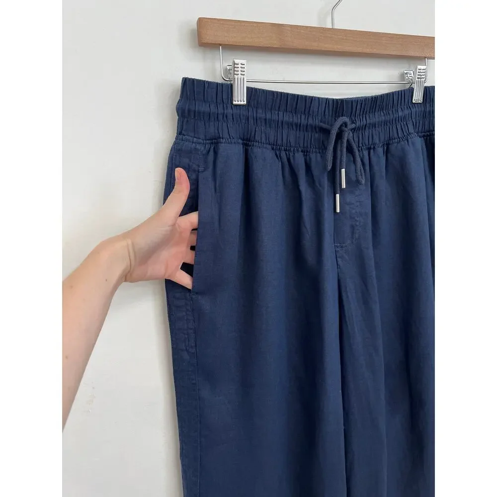 Quince 100% European Linen Elastic Waist Drawstring Wide Leg Crop Pants Large